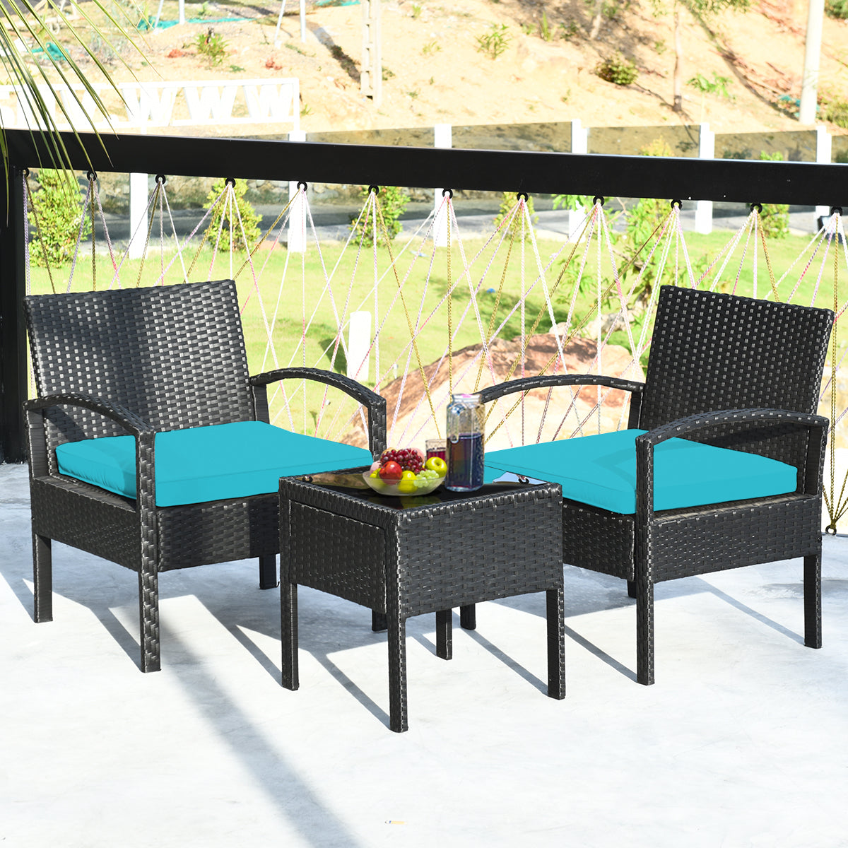 3 PCS Outdoor Patio Rattan Furniture Set