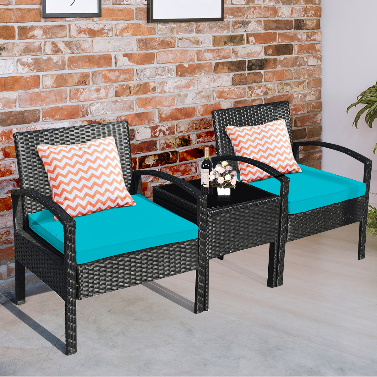 3 PCS Outdoor Patio Rattan Furniture Set