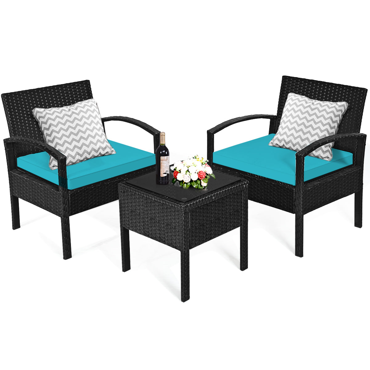 3 PCS Outdoor Patio Rattan Furniture Set