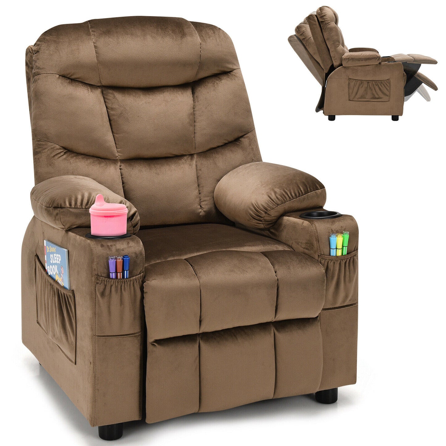 Honeyjoy Kids Youth Recliner Chair Velvet Fabric Armrest Sofa