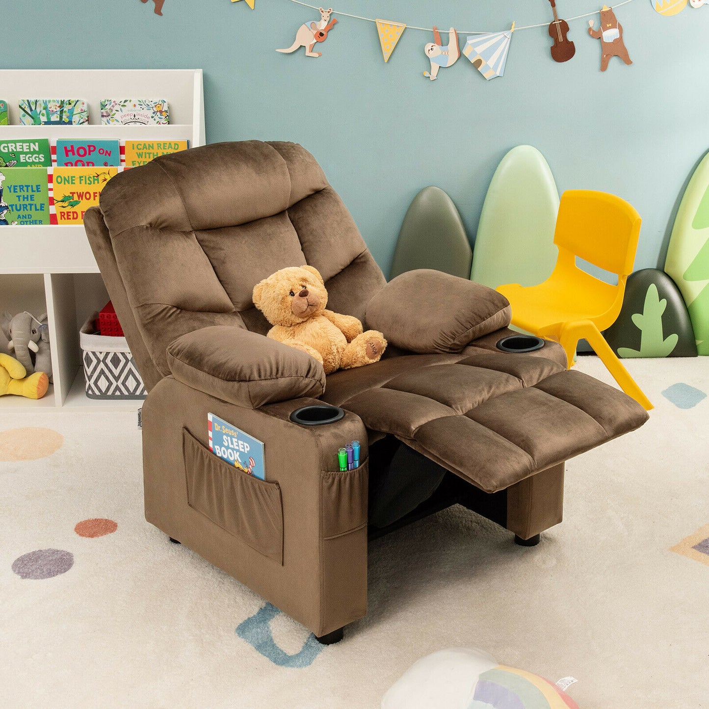 Honeyjoy Kids Youth Recliner Chair Velvet Fabric Armrest Sofa