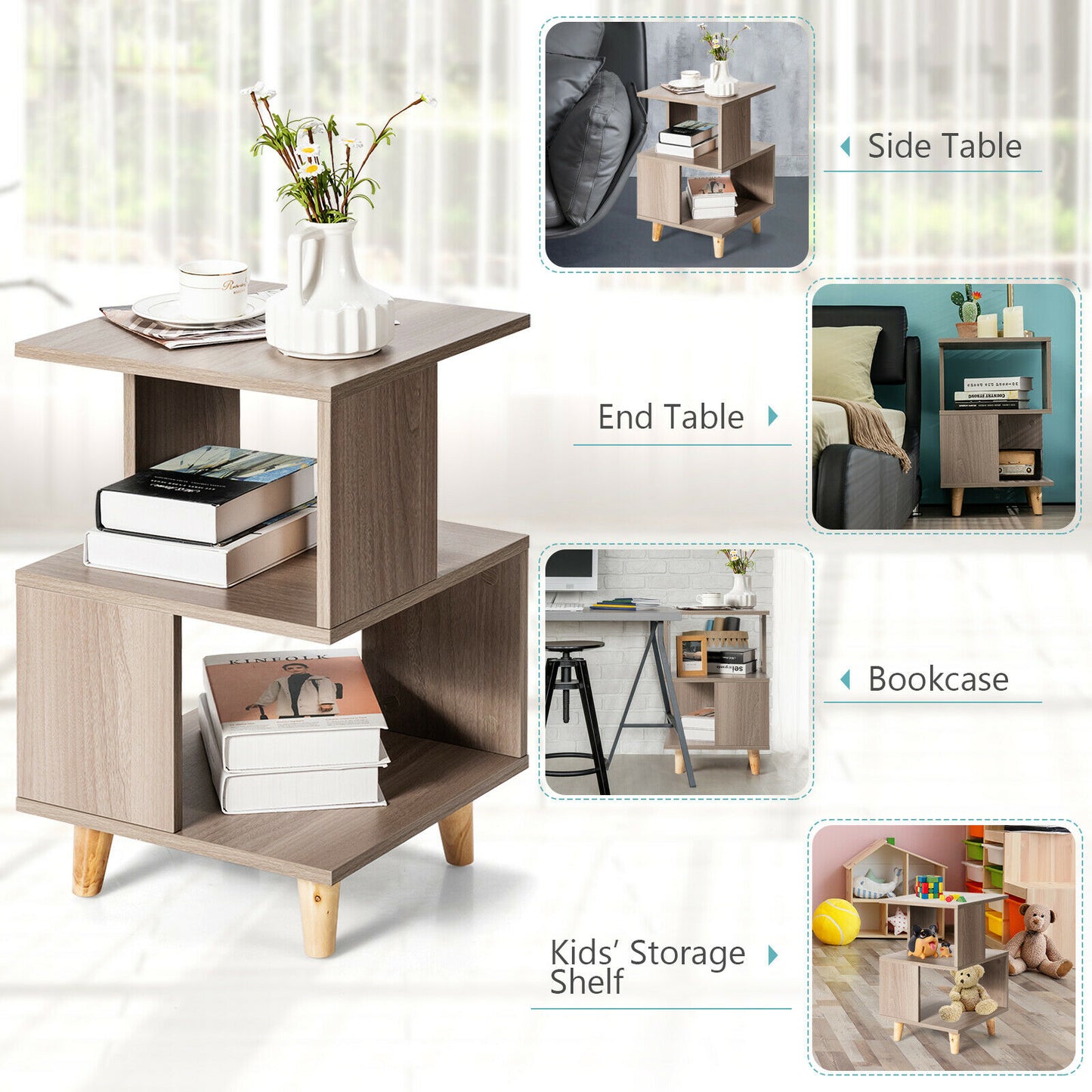 2 PCS Nightstand Set Modern Side End Table