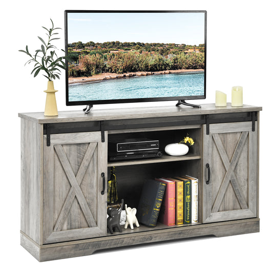 Farmhouse TV Stand Sliding Barn Door Cabinet