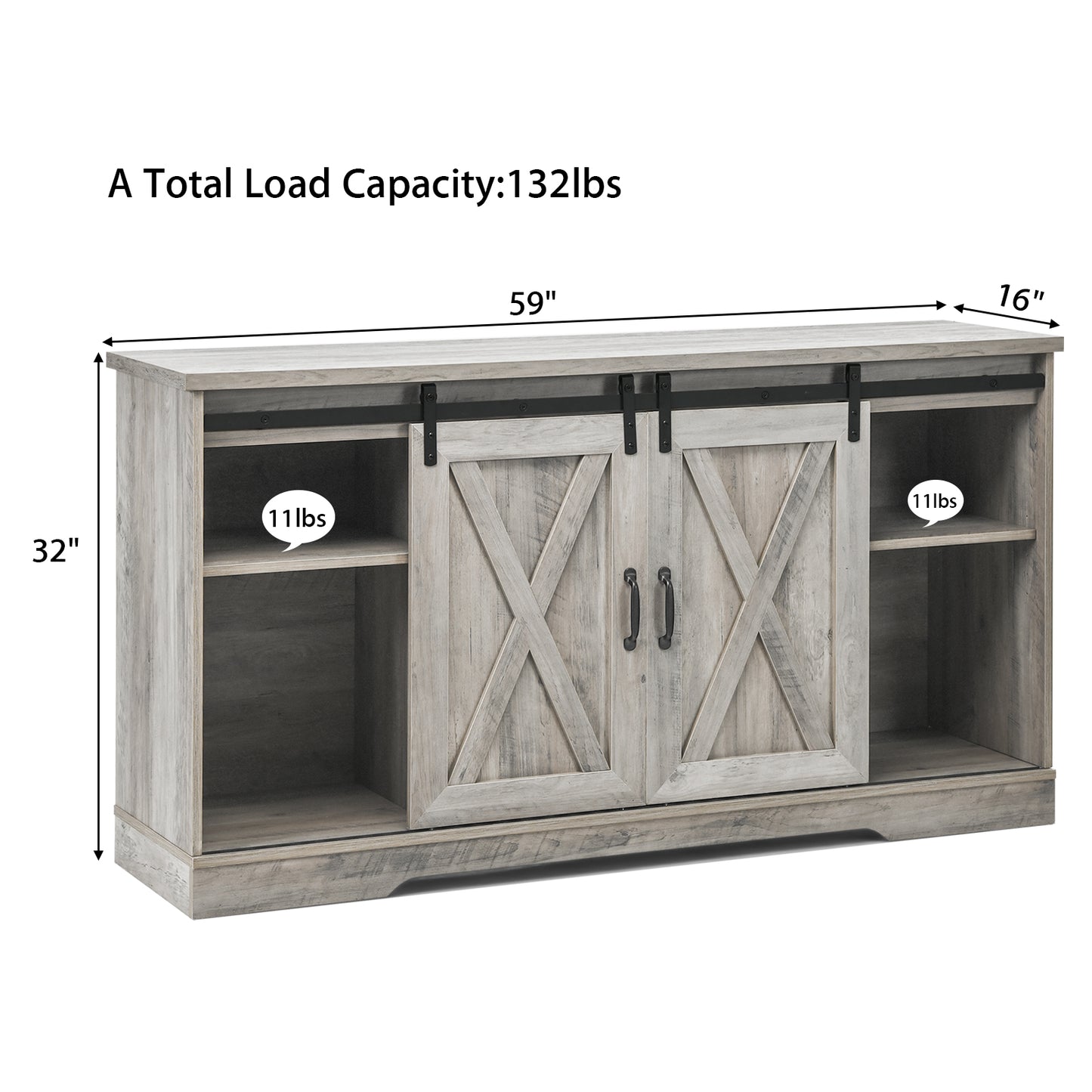 Farmhouse TV Stand Sliding Barn Door Cabinet