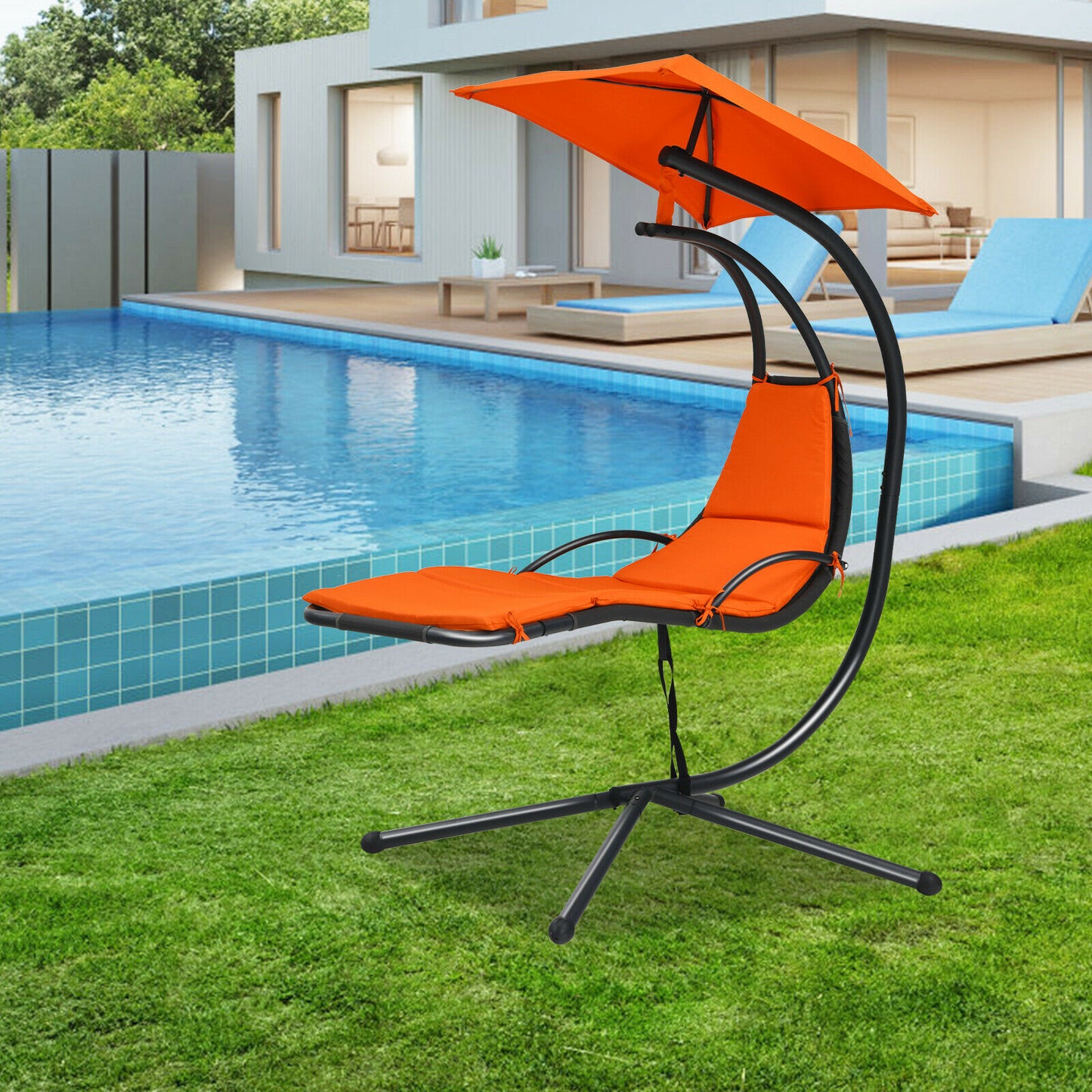 Patiojoy Patio Hanging Hammock Chaise Lounge Chair