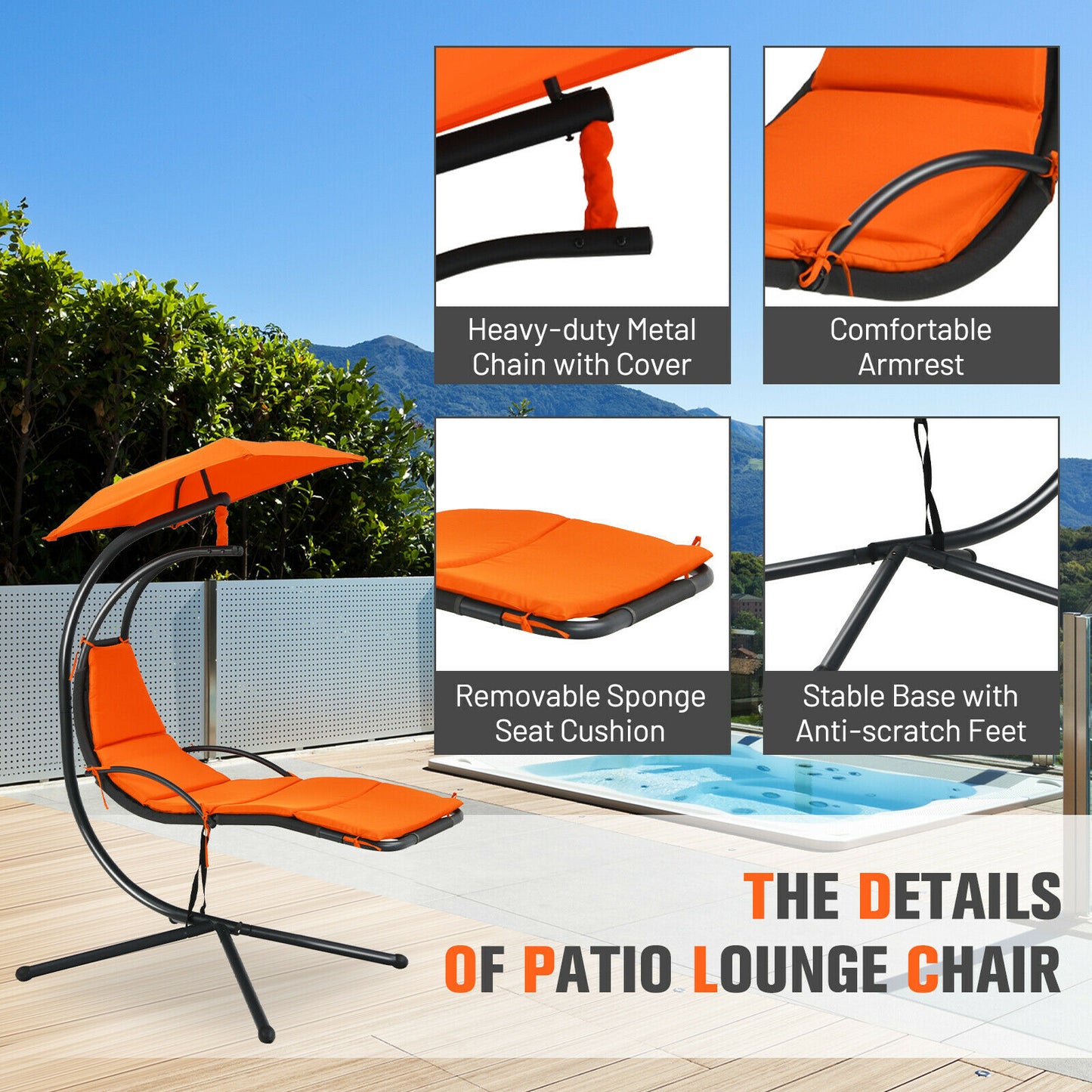 Patiojoy Patio Hanging Hammock Chaise Lounge Chair