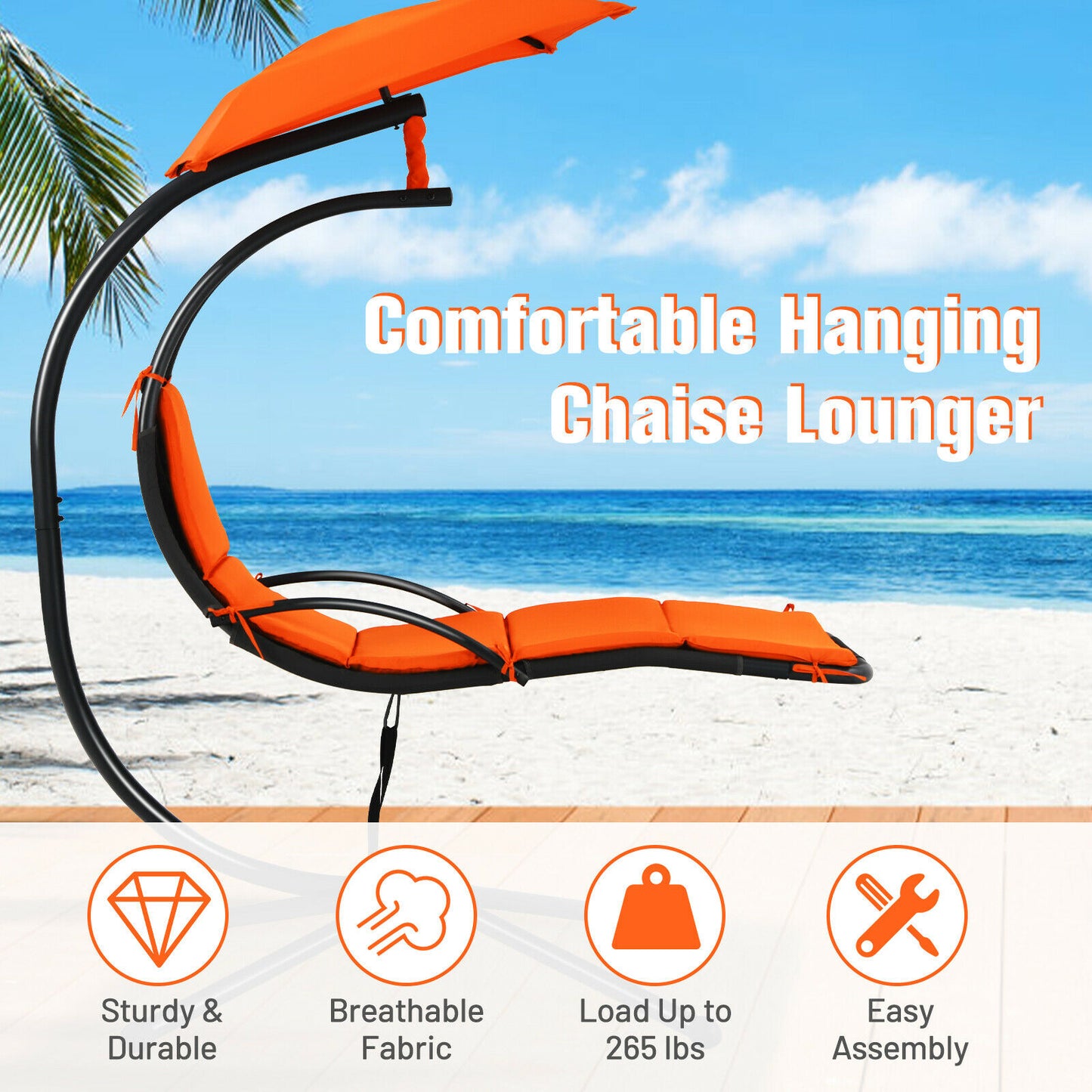 Patiojoy Patio Hanging Hammock Chaise Lounge Chair