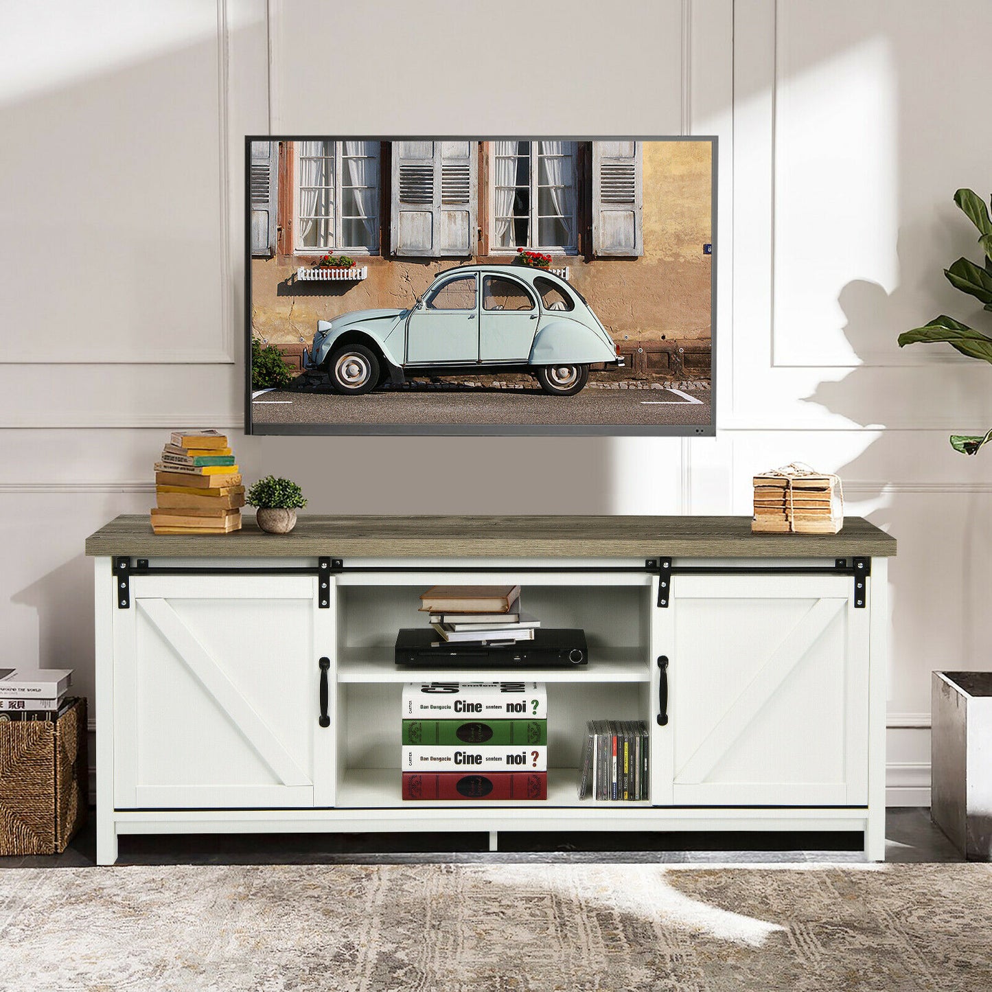 TV Stand Media Center Console Cabinet Sliding Barn Door