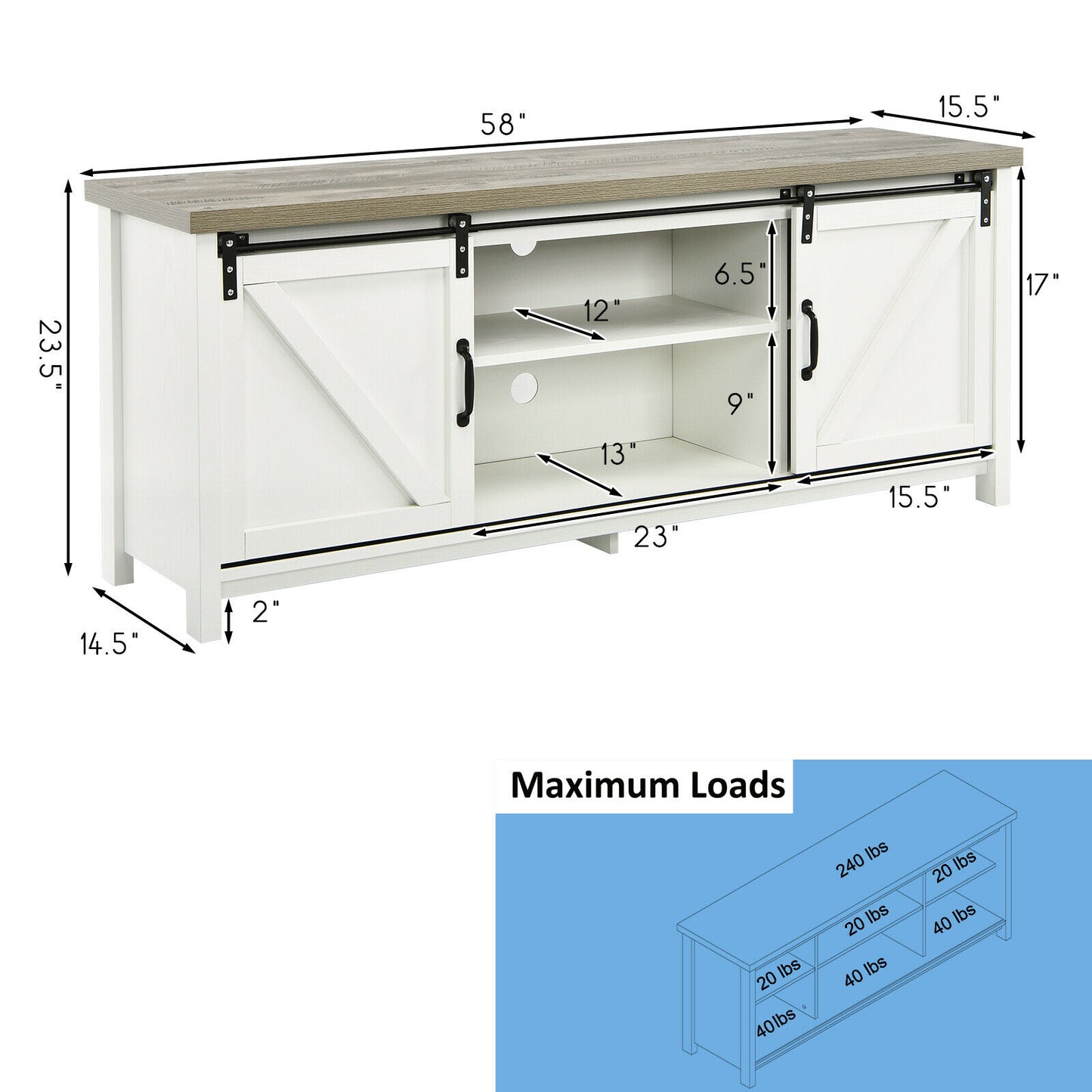 TV Stand Media Center Console Cabinet Sliding Barn Door