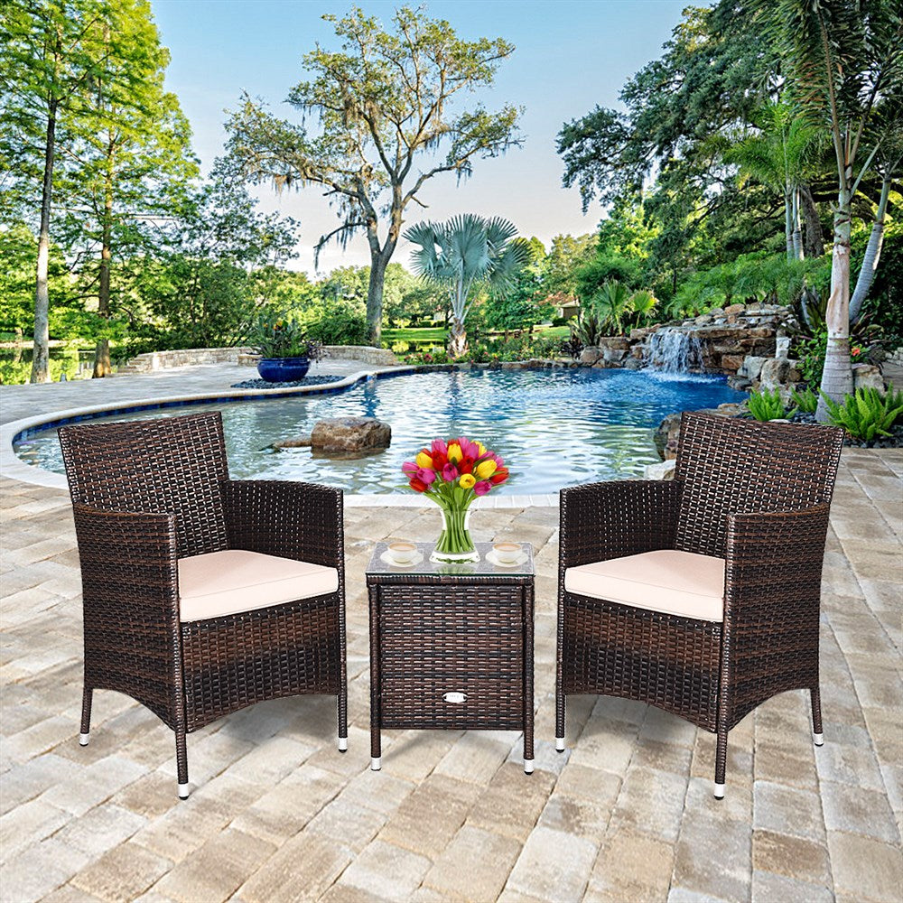 Outdoor 3 PCS PE Rattan Wicker Furniture Sets