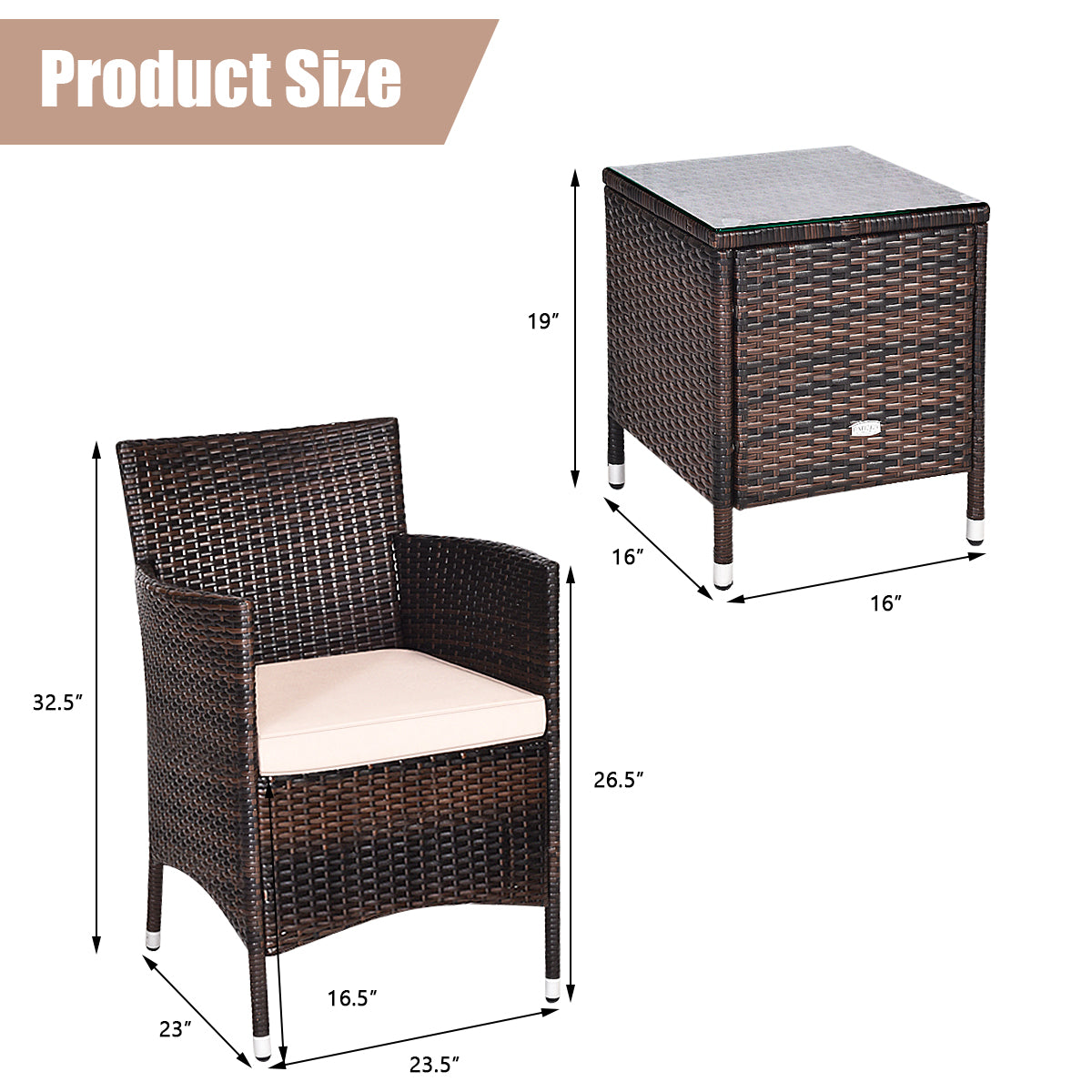 Outdoor 3 PCS PE Rattan Wicker Furniture Sets