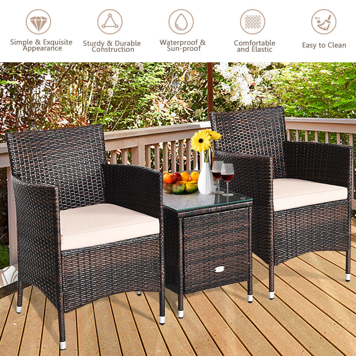 Outdoor 3 PCS PE Rattan Wicker Furniture Sets