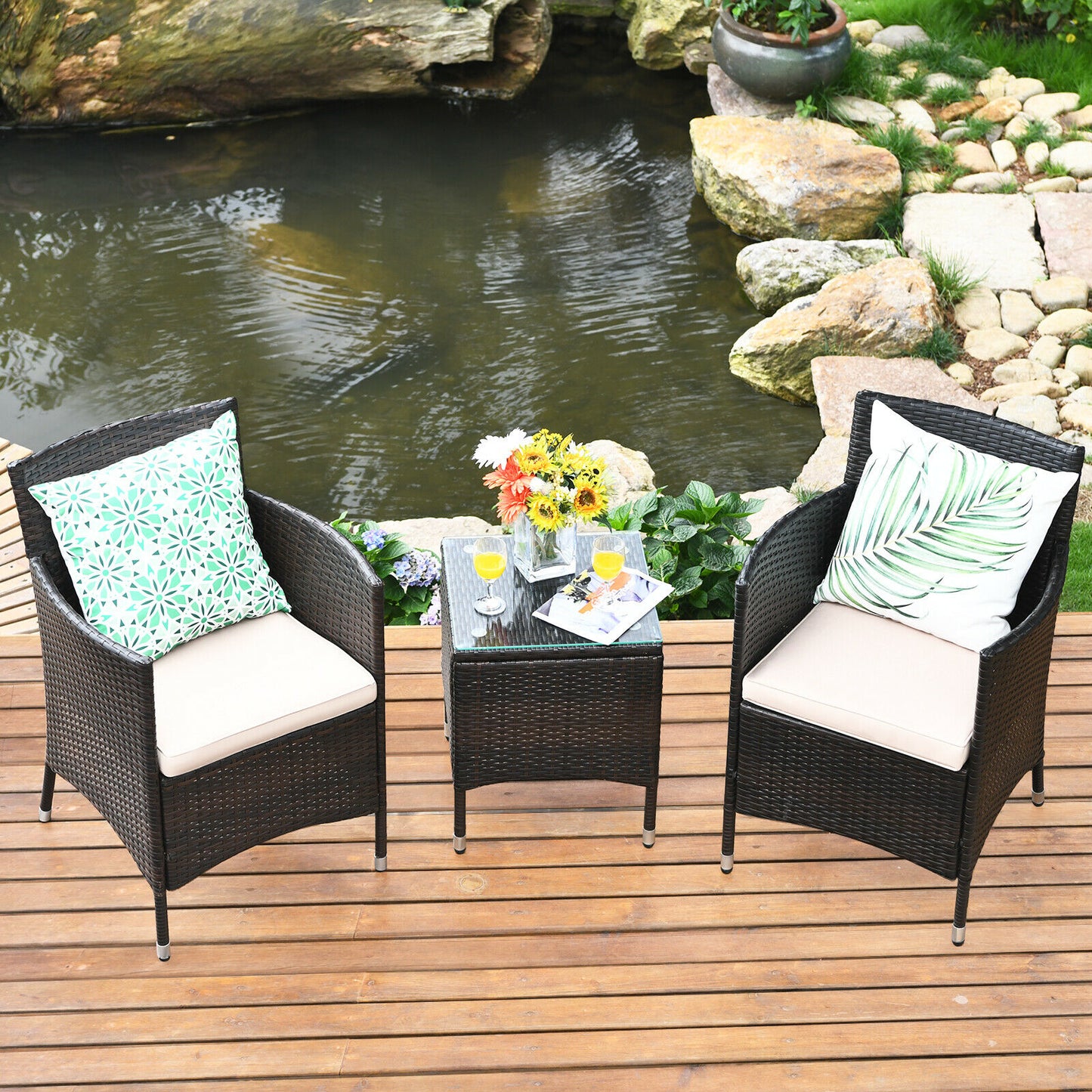 Outdoor 3 PCS PE Rattan Wicker Furniture Sets