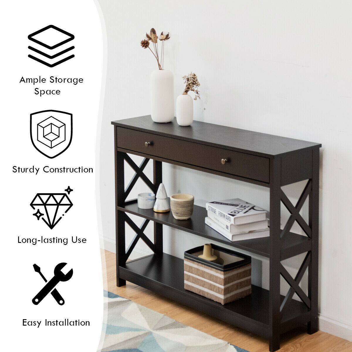 3-Tier Console Table X-Design Sofa Entryway Table