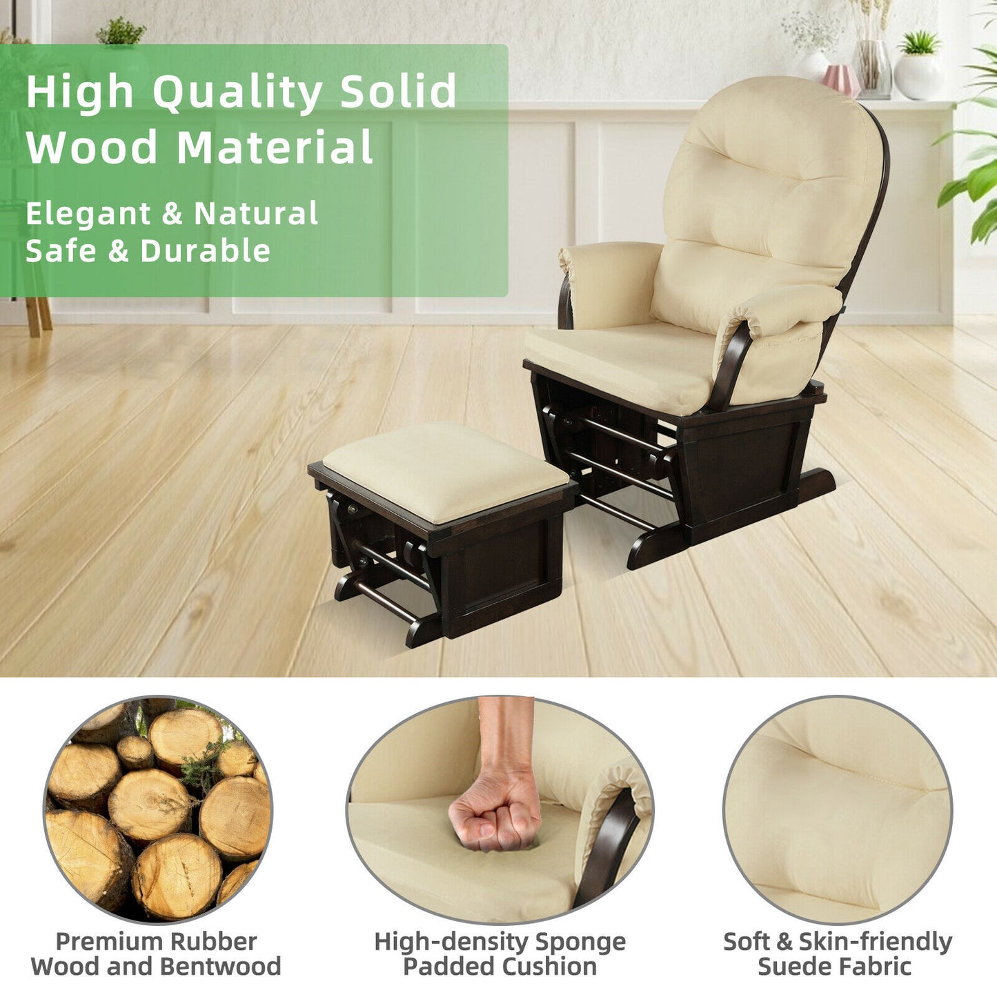 Wood Glider and Ottoman Cushion Set