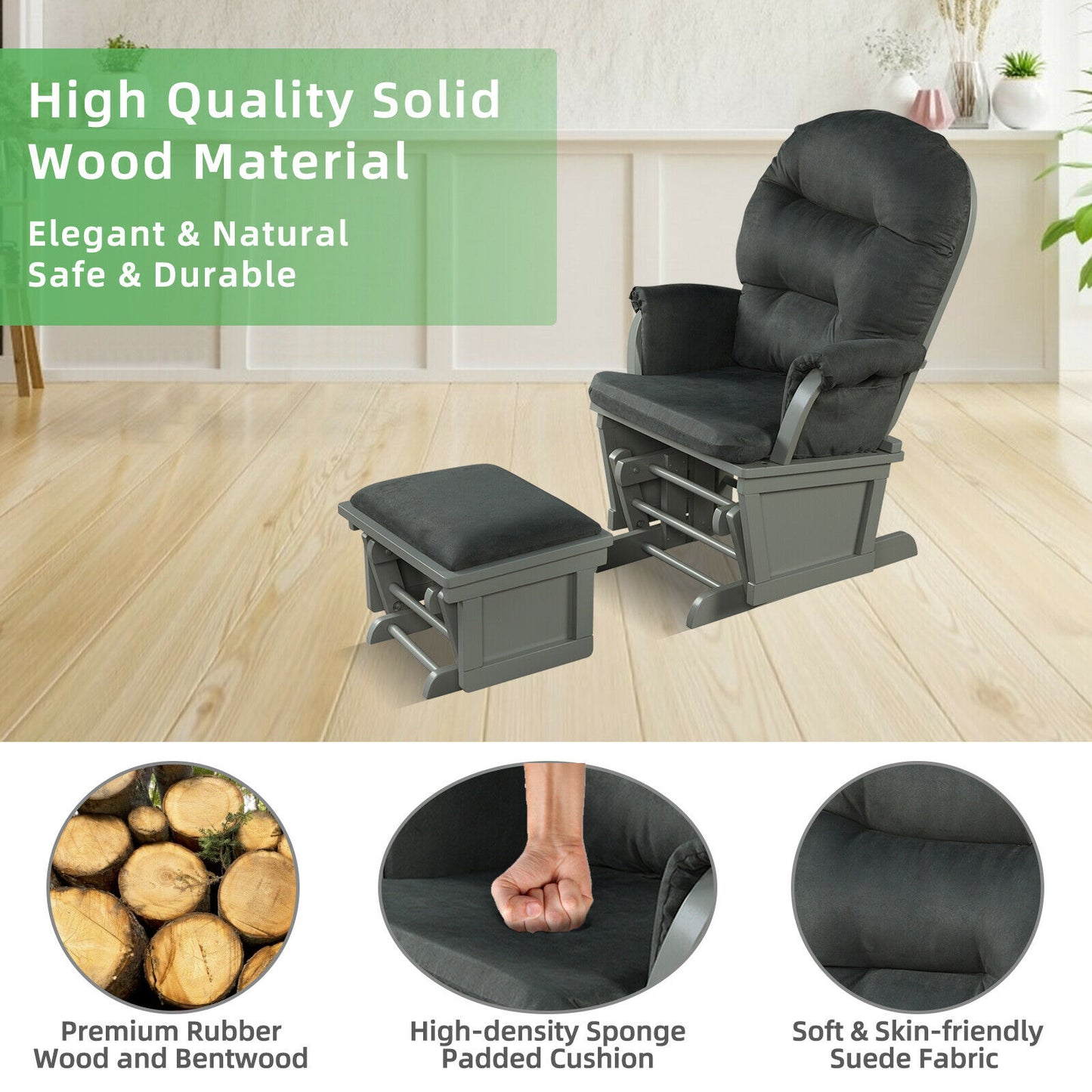 Wood Glider and Ottoman Cushion Set