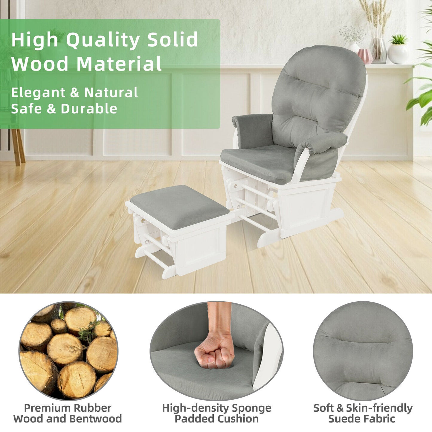 Wood Glider and Ottoman Cushion Set