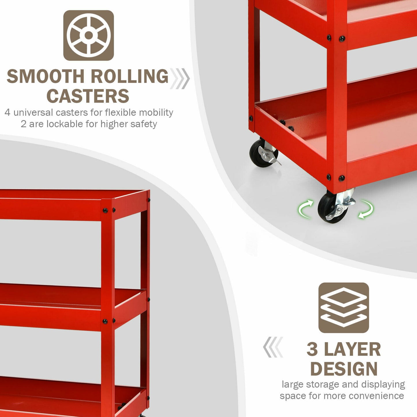 3-Tier Utility Cart Metal Storage