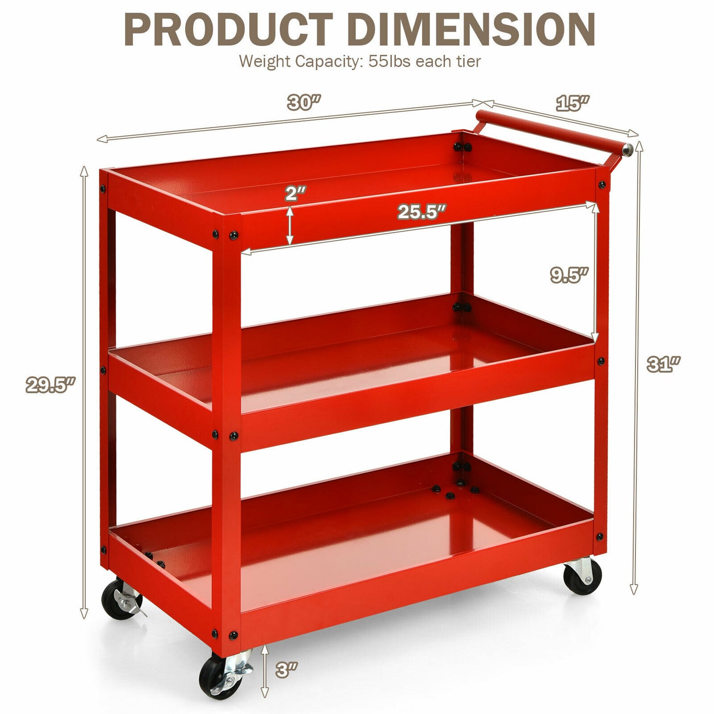 3-Tier Utility Cart Metal Storage