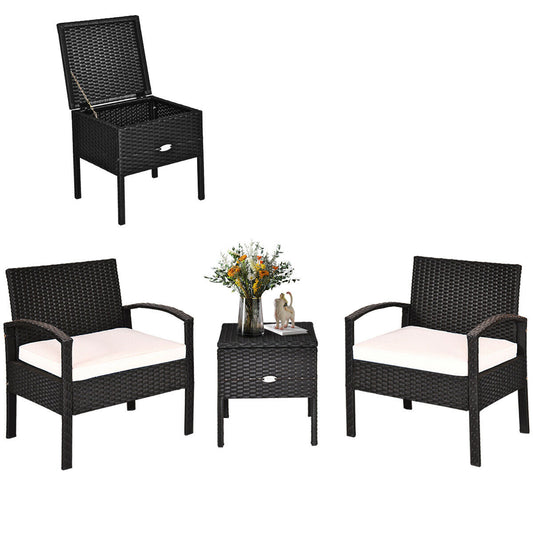 3PCS Patio Rattan Furniture Set Storage Table