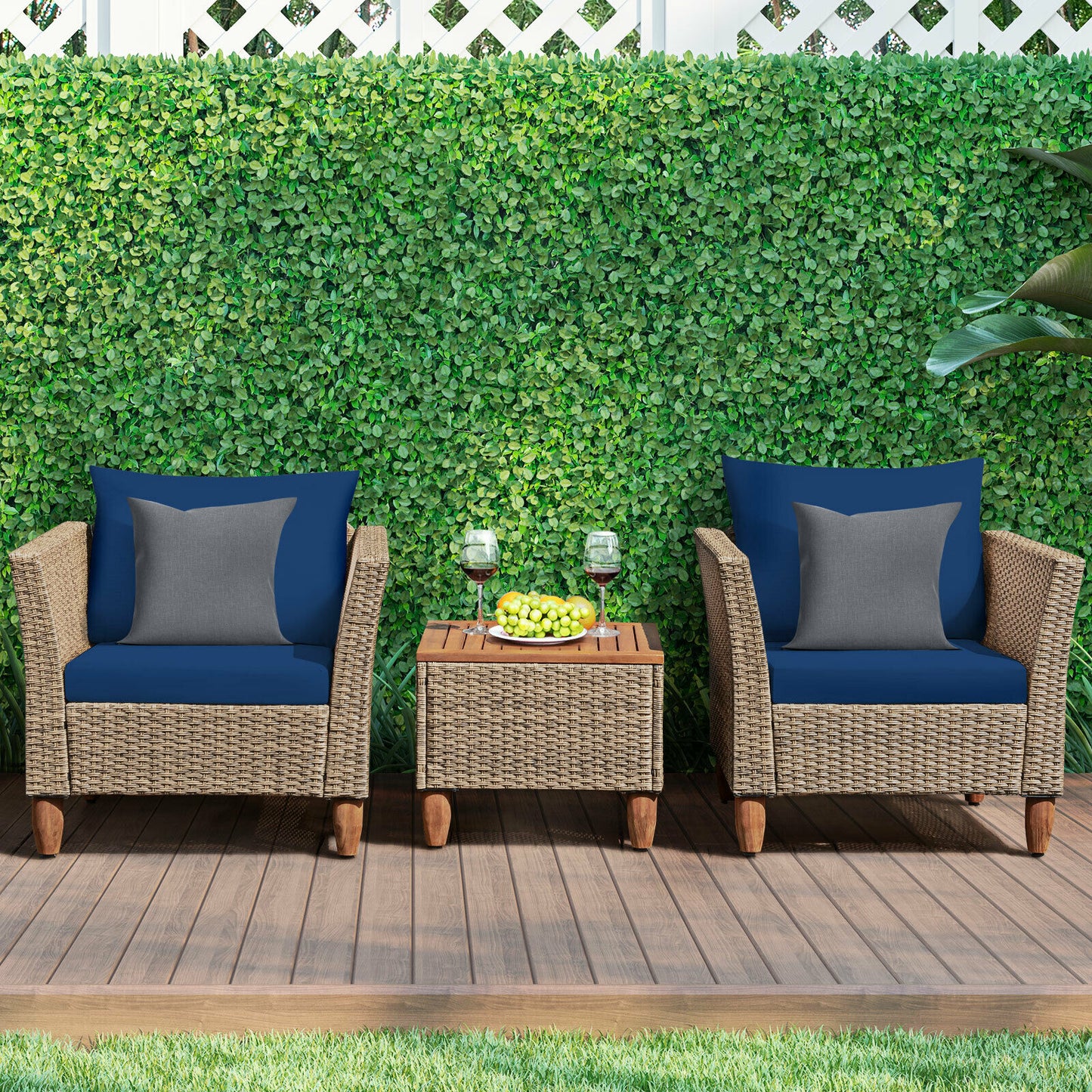 3PCS Patio Rattan Bistro Furniture Set