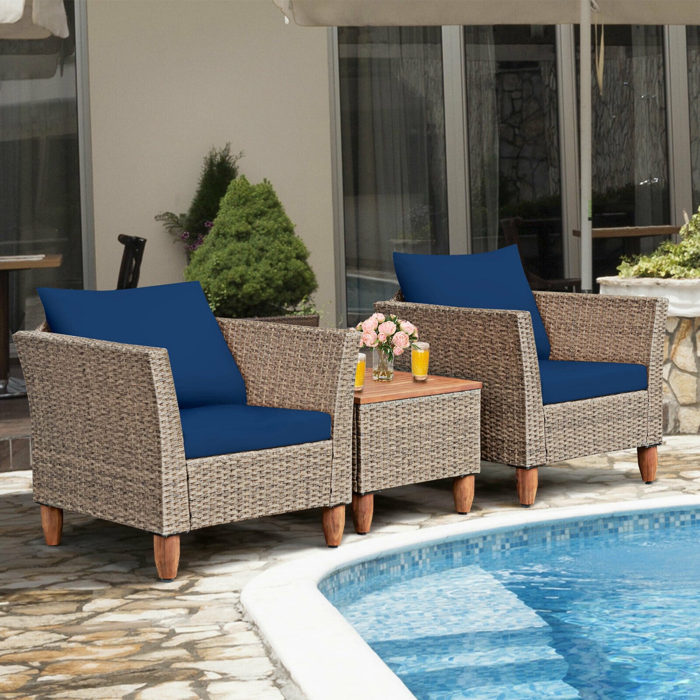 3PCS Patio Rattan Bistro Furniture Set