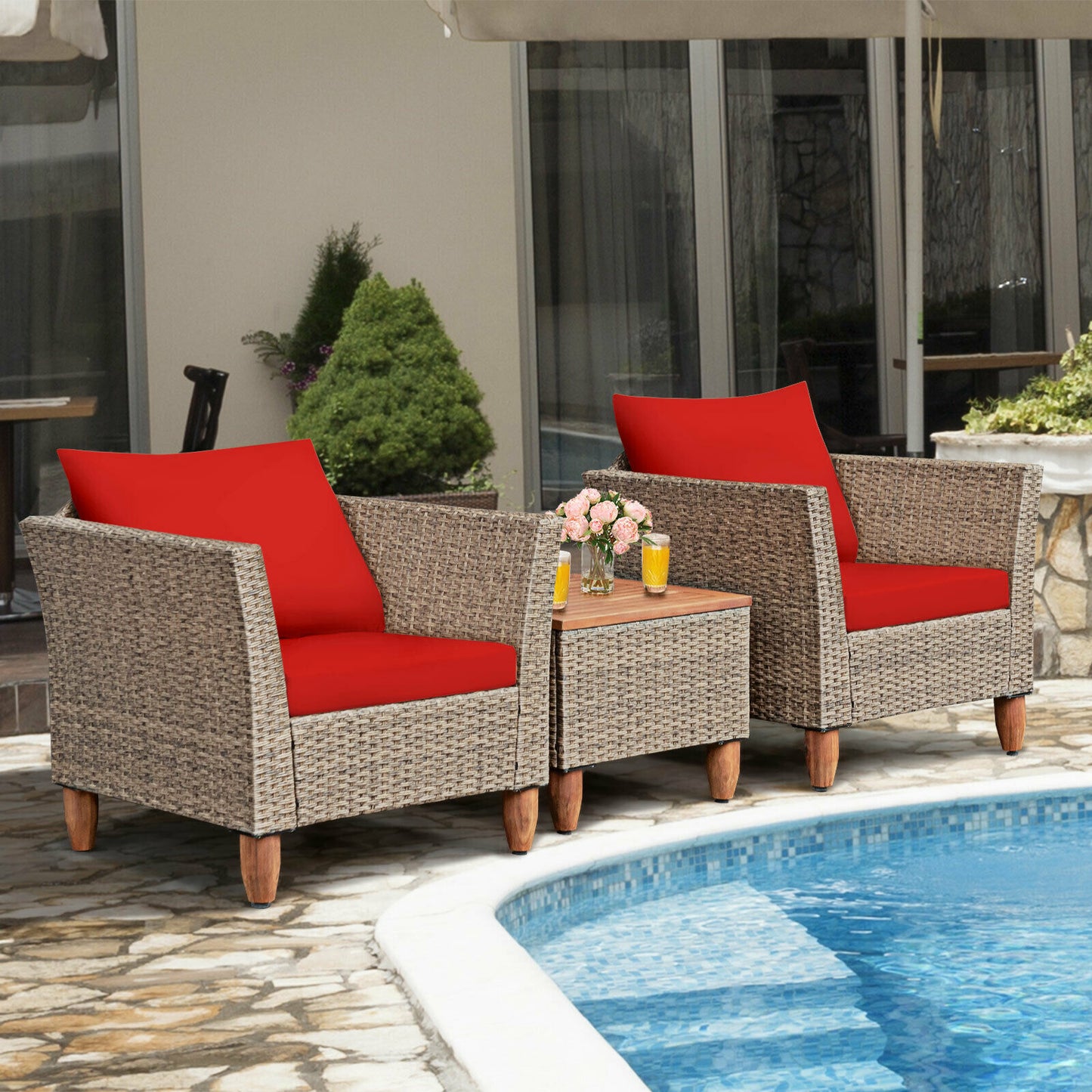 3PCS Patio Rattan Bistro Furniture Set