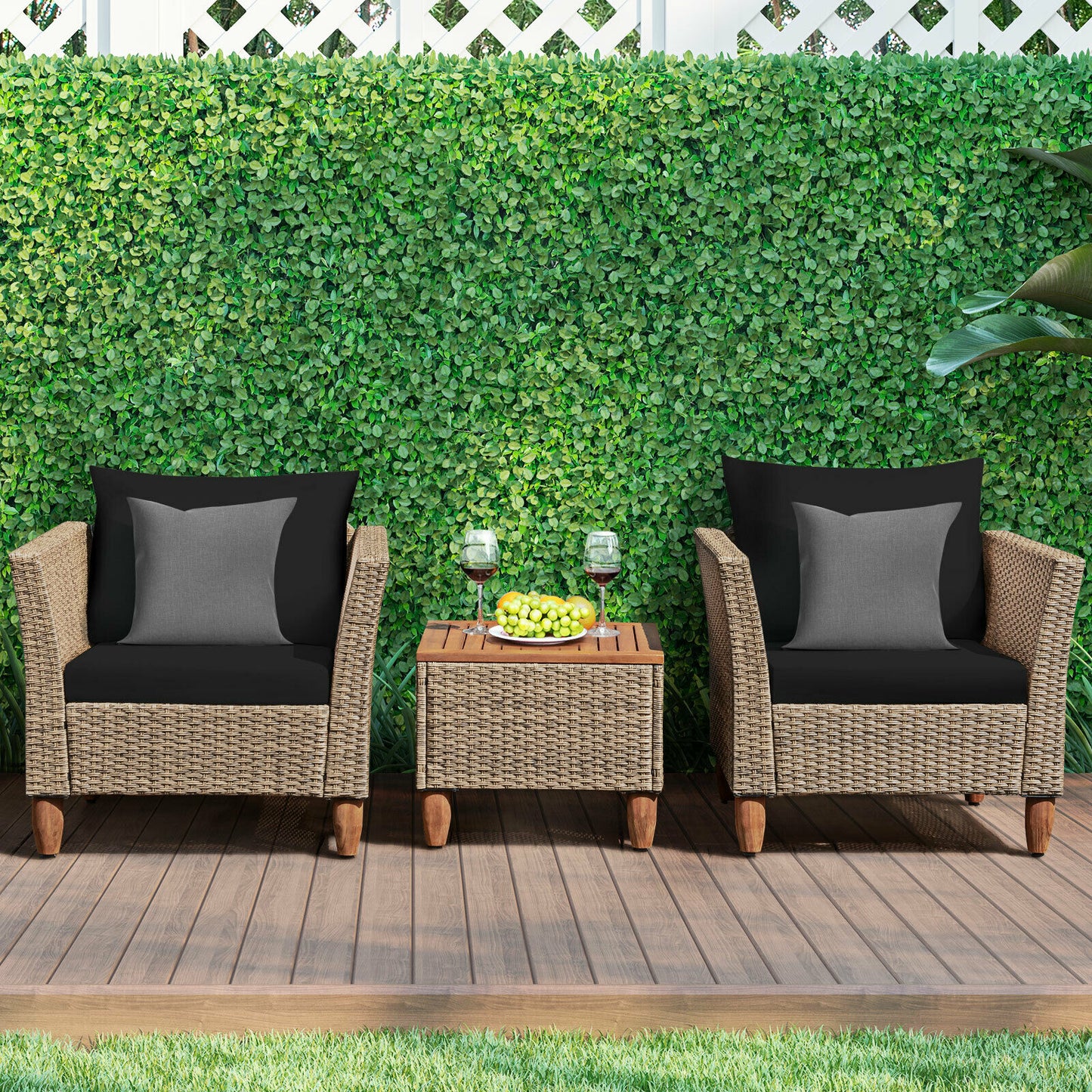 3PCS Patio Rattan Bistro Furniture Set