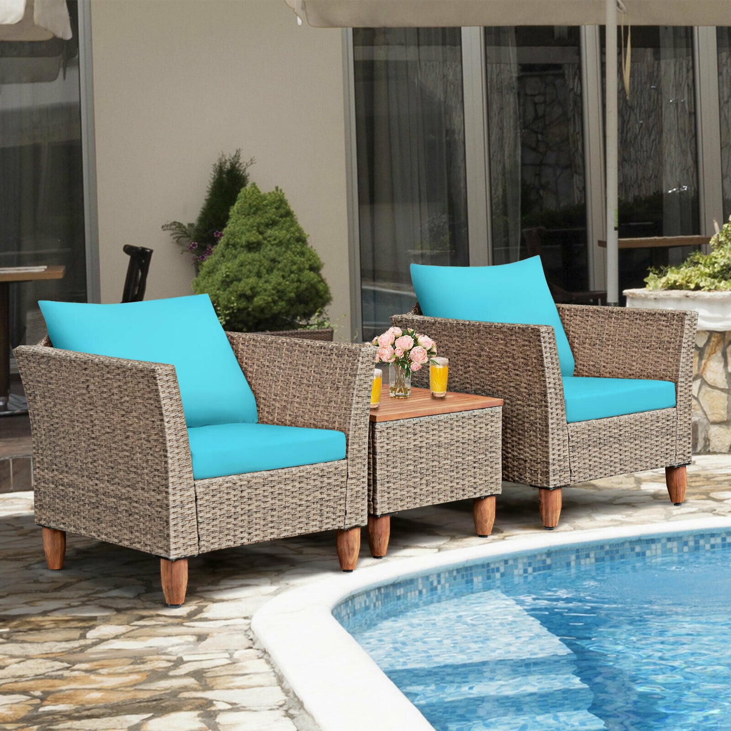 3PCS Patio Rattan Bistro Furniture Set