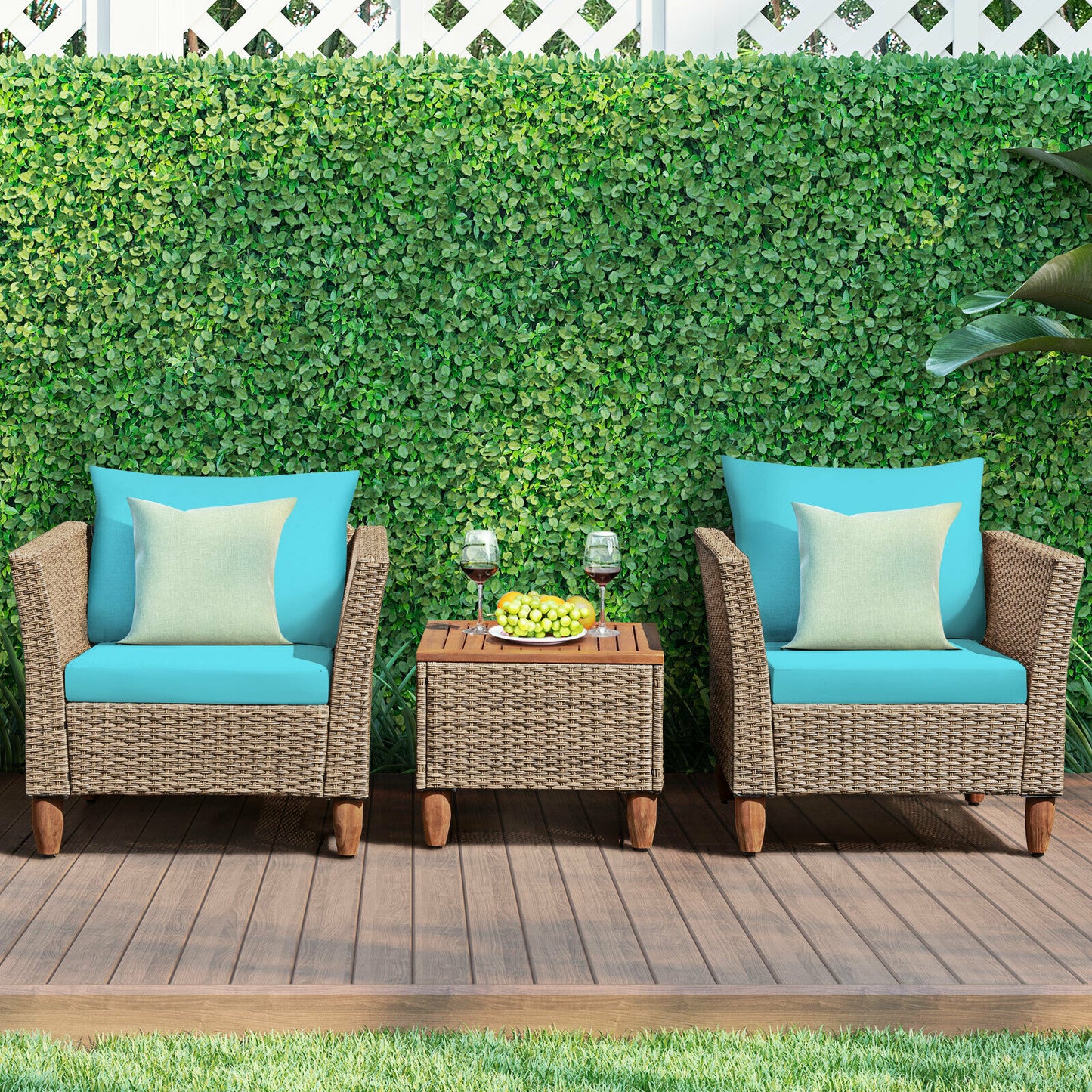 3PCS Patio Rattan Bistro Furniture Set