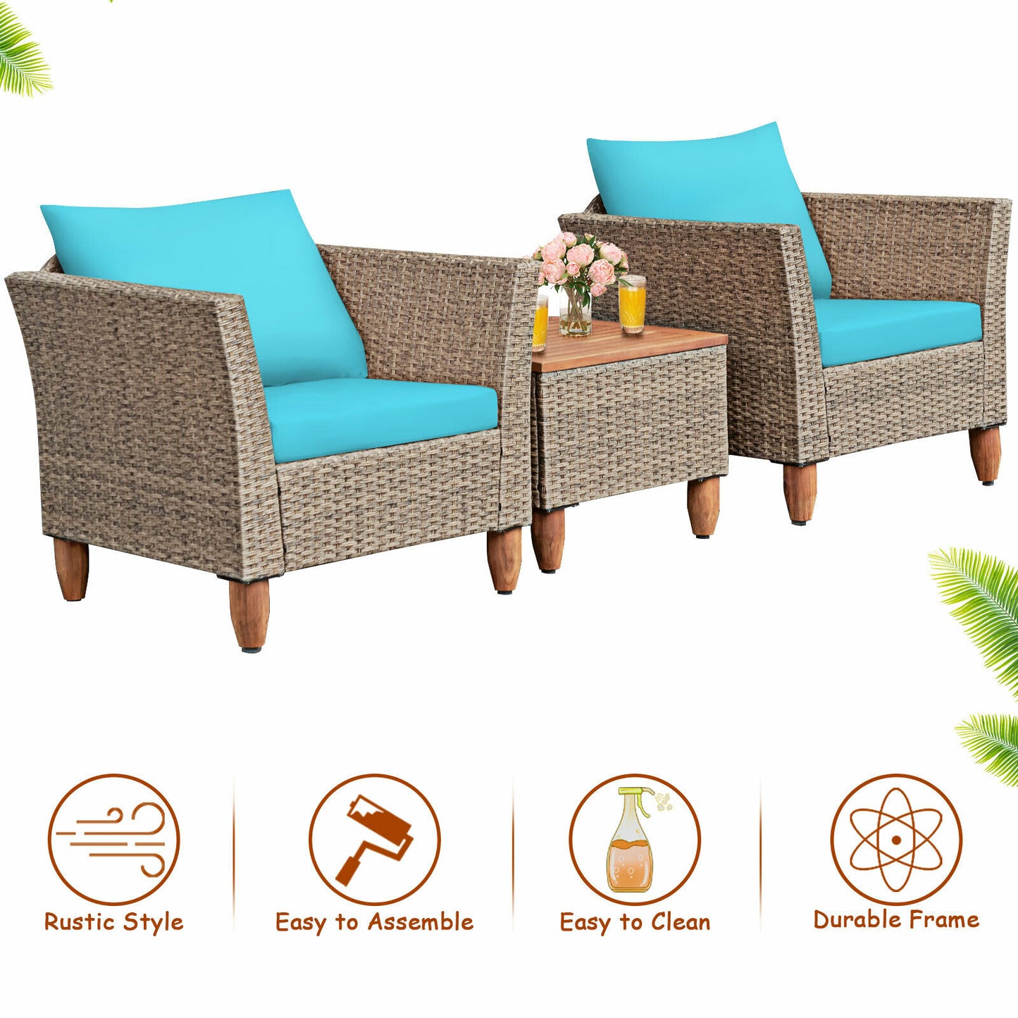 3PCS Patio Rattan Bistro Furniture Set