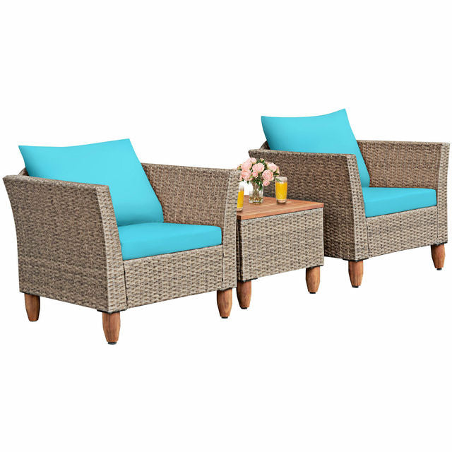 3PCS Patio Rattan Bistro Furniture Set