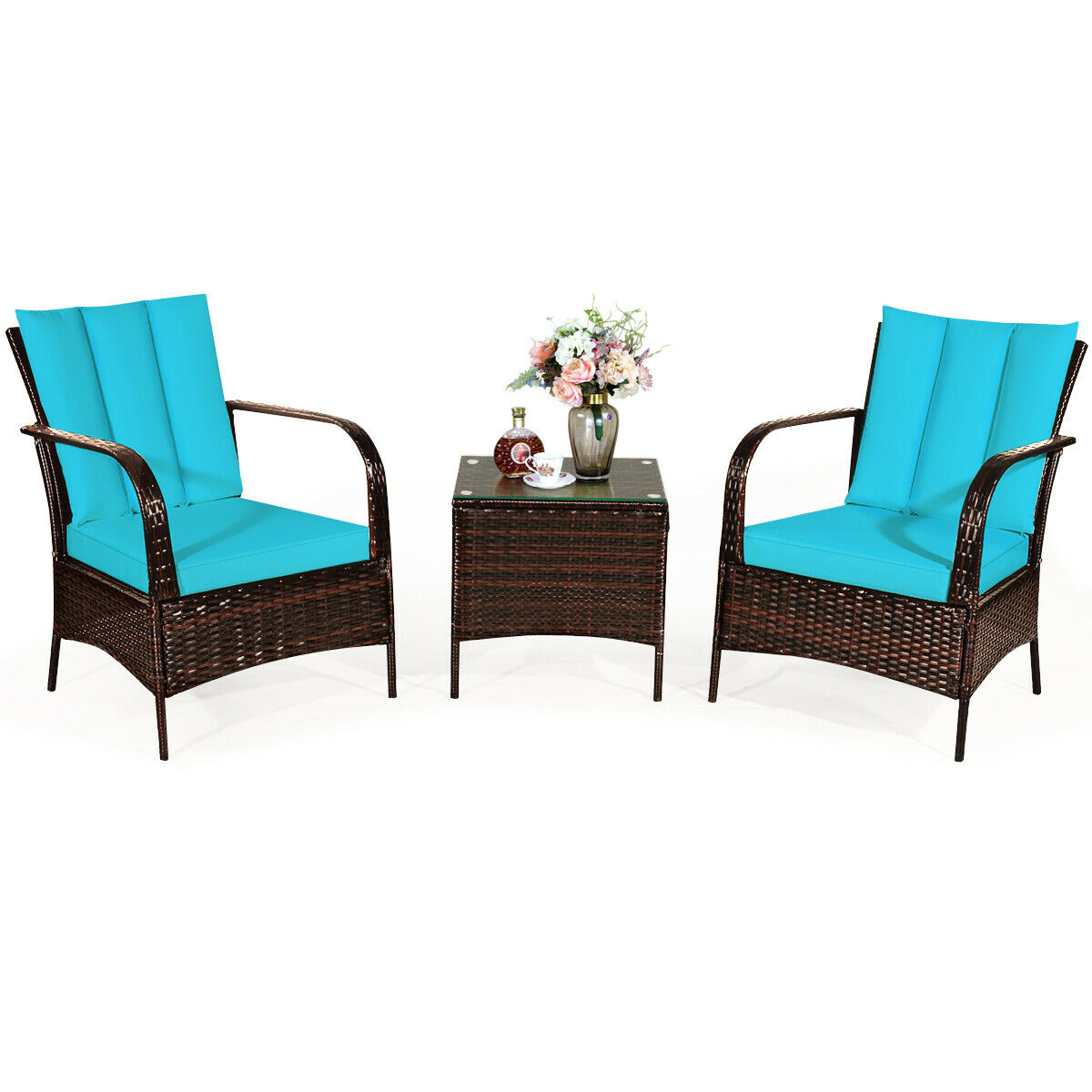 3 PCS Patio Rattan Furniture Set