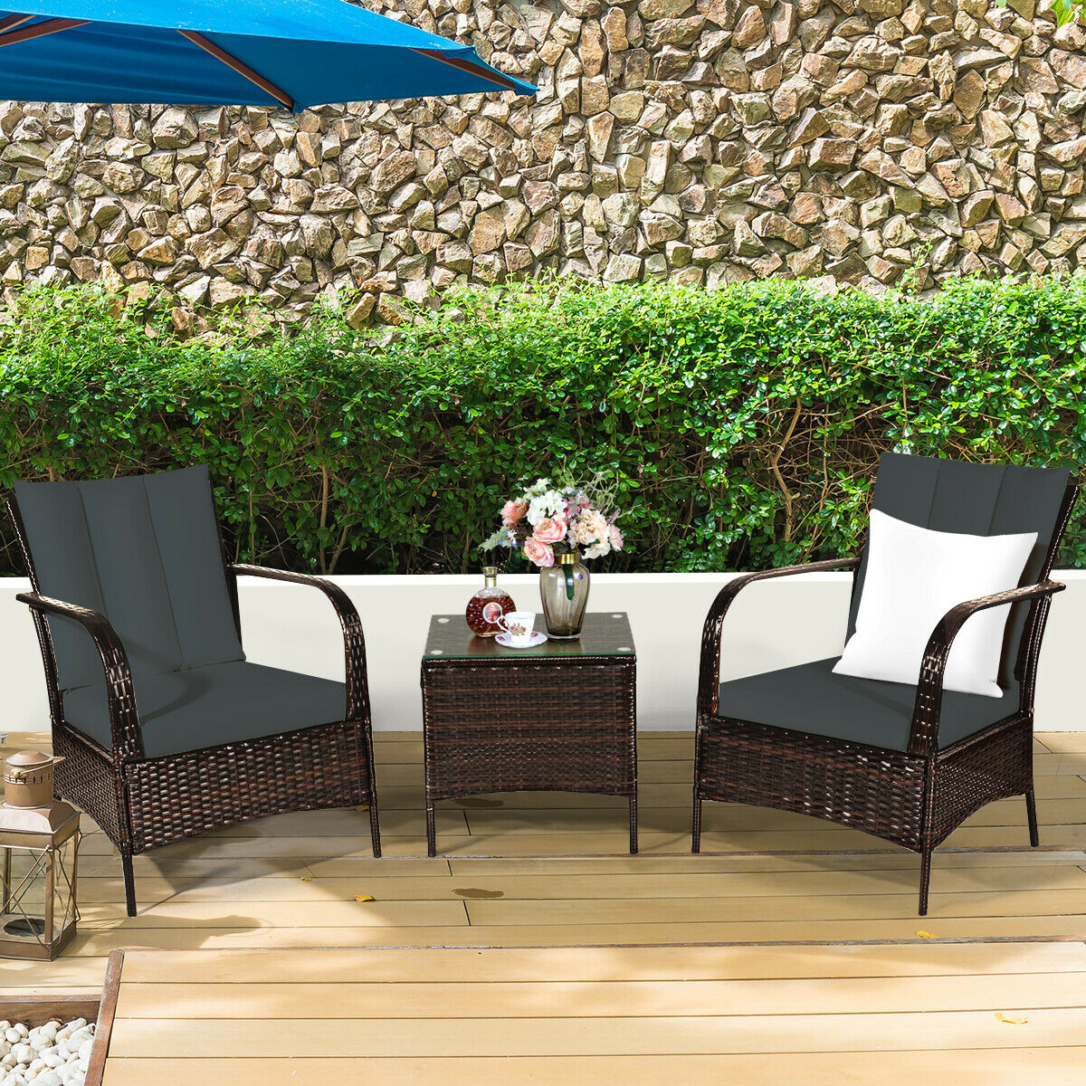 3 PCS Patio Rattan Furniture Set