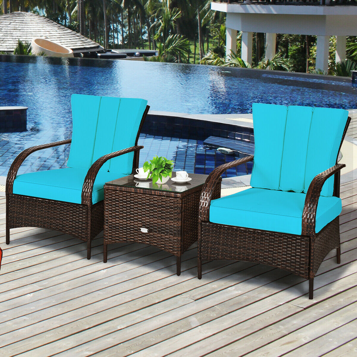 3 PCS Patio Rattan Furniture Set