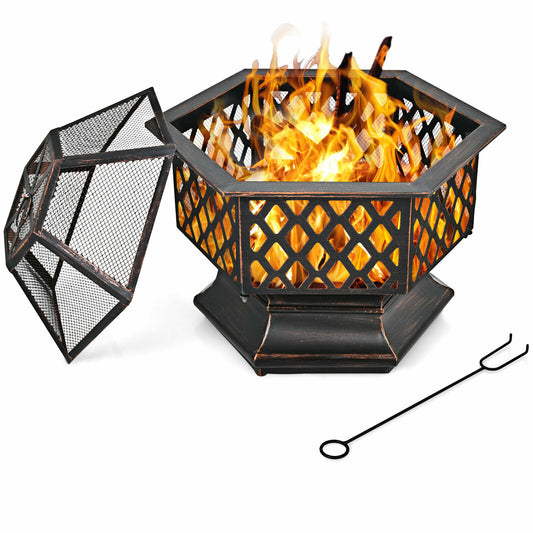 26’’ Outdoor Hex-shaped Fire Pit Wood Burning Bowl