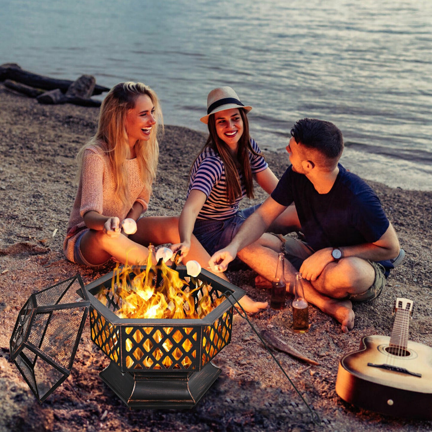 26’’ Outdoor Hex-shaped Fire Pit Wood Burning Bowl