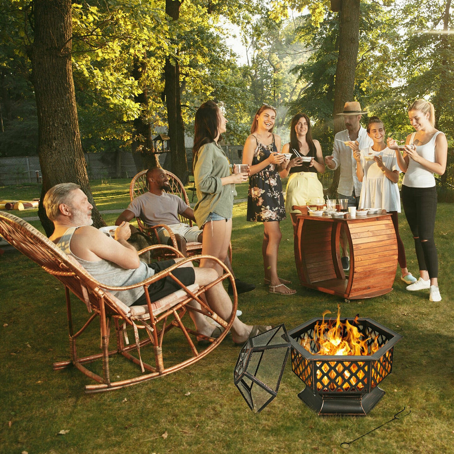 26’’ Outdoor Hex-shaped Fire Pit Wood Burning Bowl