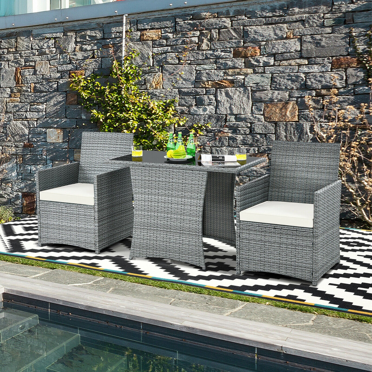 3PCS Patio Rattan Furniture Set