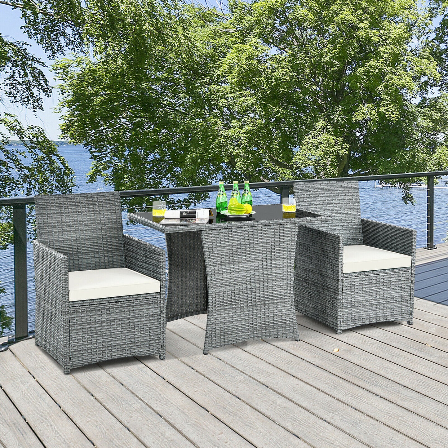 3PCS Patio Rattan Furniture Set