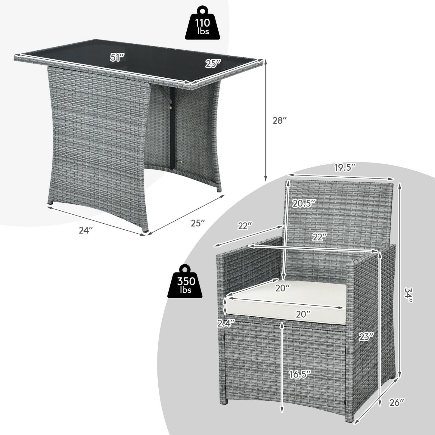 3PCS Patio Rattan Furniture Set