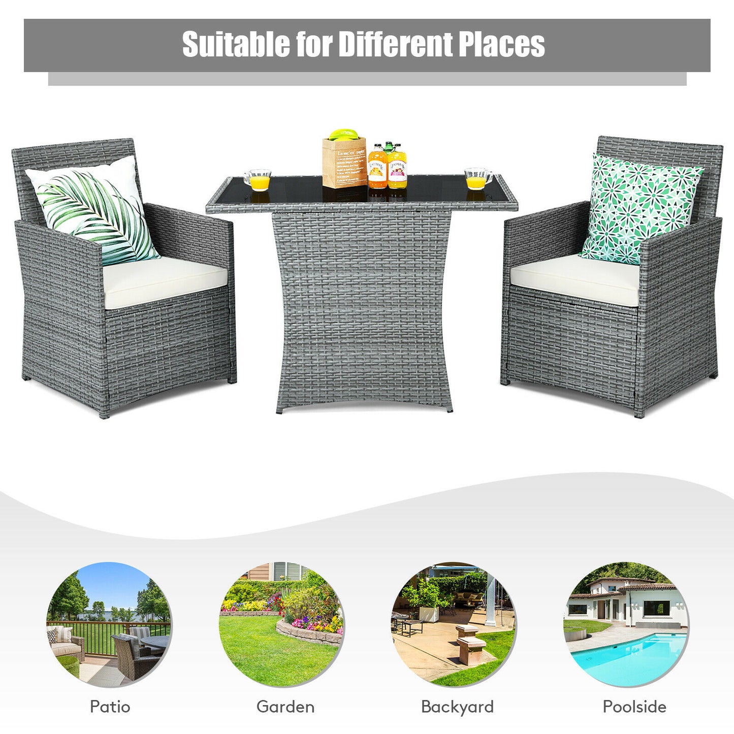 3PCS Patio Rattan Furniture Set