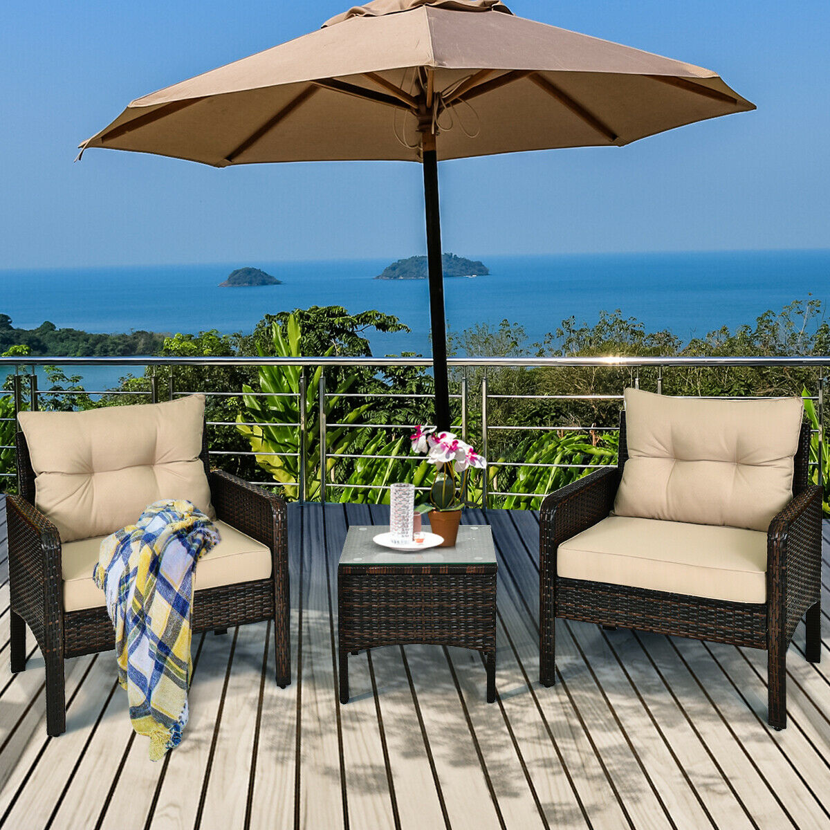 3PCS Outdoor Rattan Conversation Set