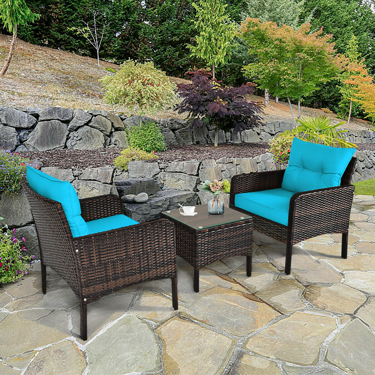 3PCS Outdoor Rattan Conversation Set