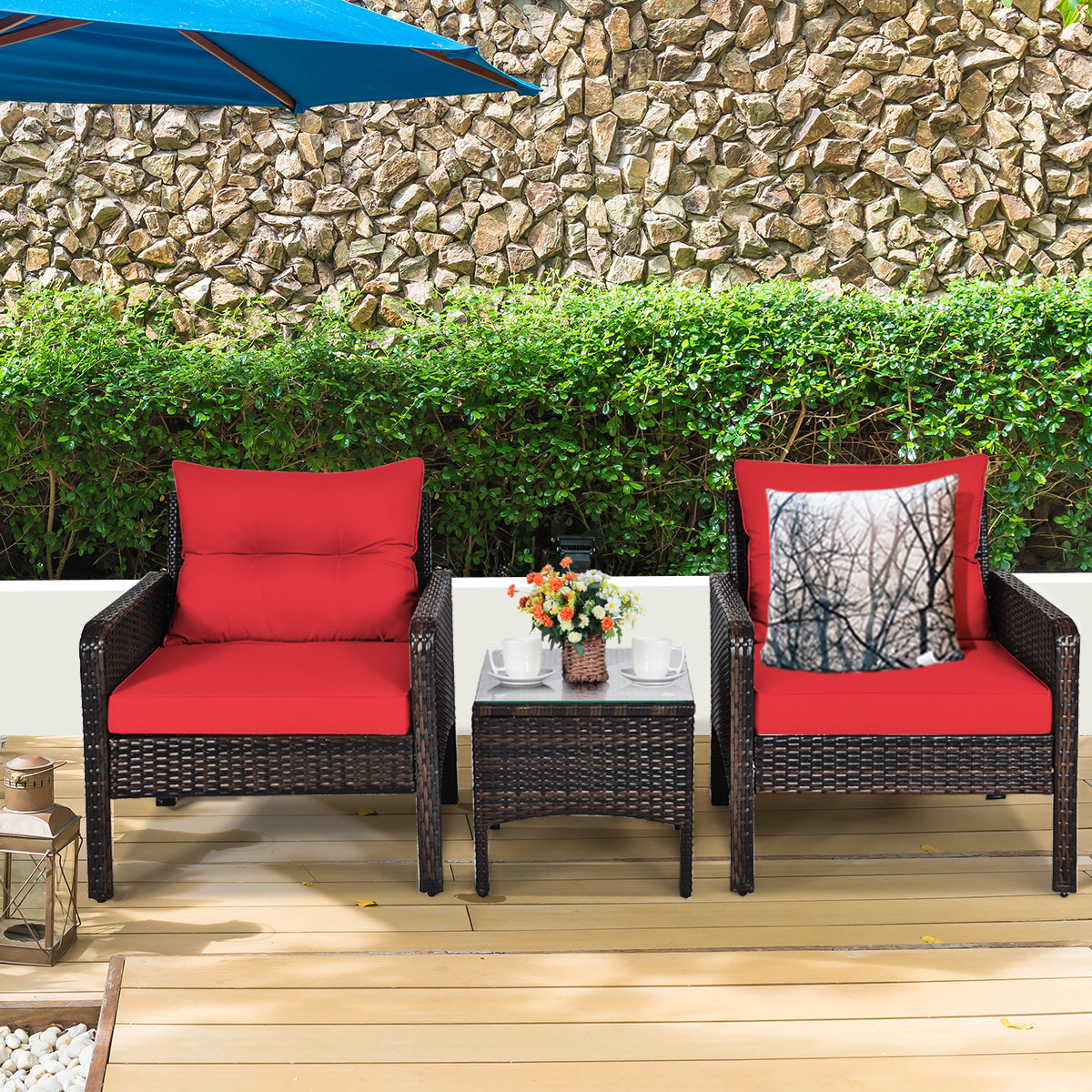 3PCS Outdoor Rattan Conversation Set