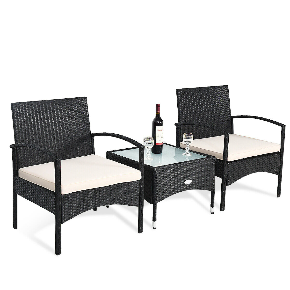 3 PCS Patio Wicker Rattan Furniture Set