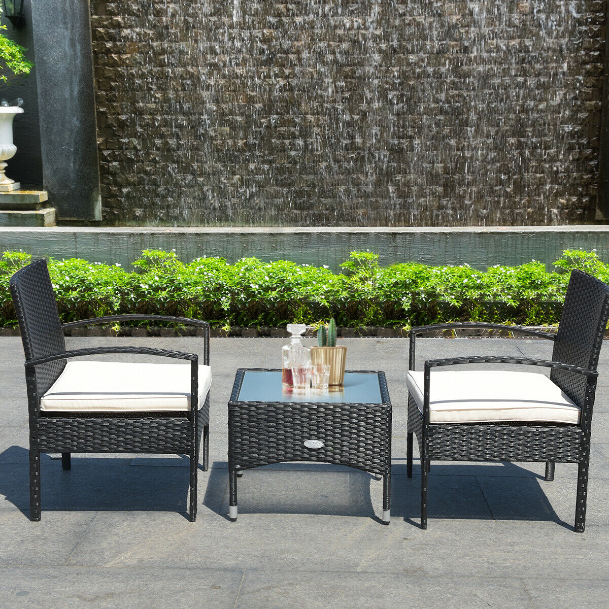 3 PCS Patio Wicker Rattan Furniture Set