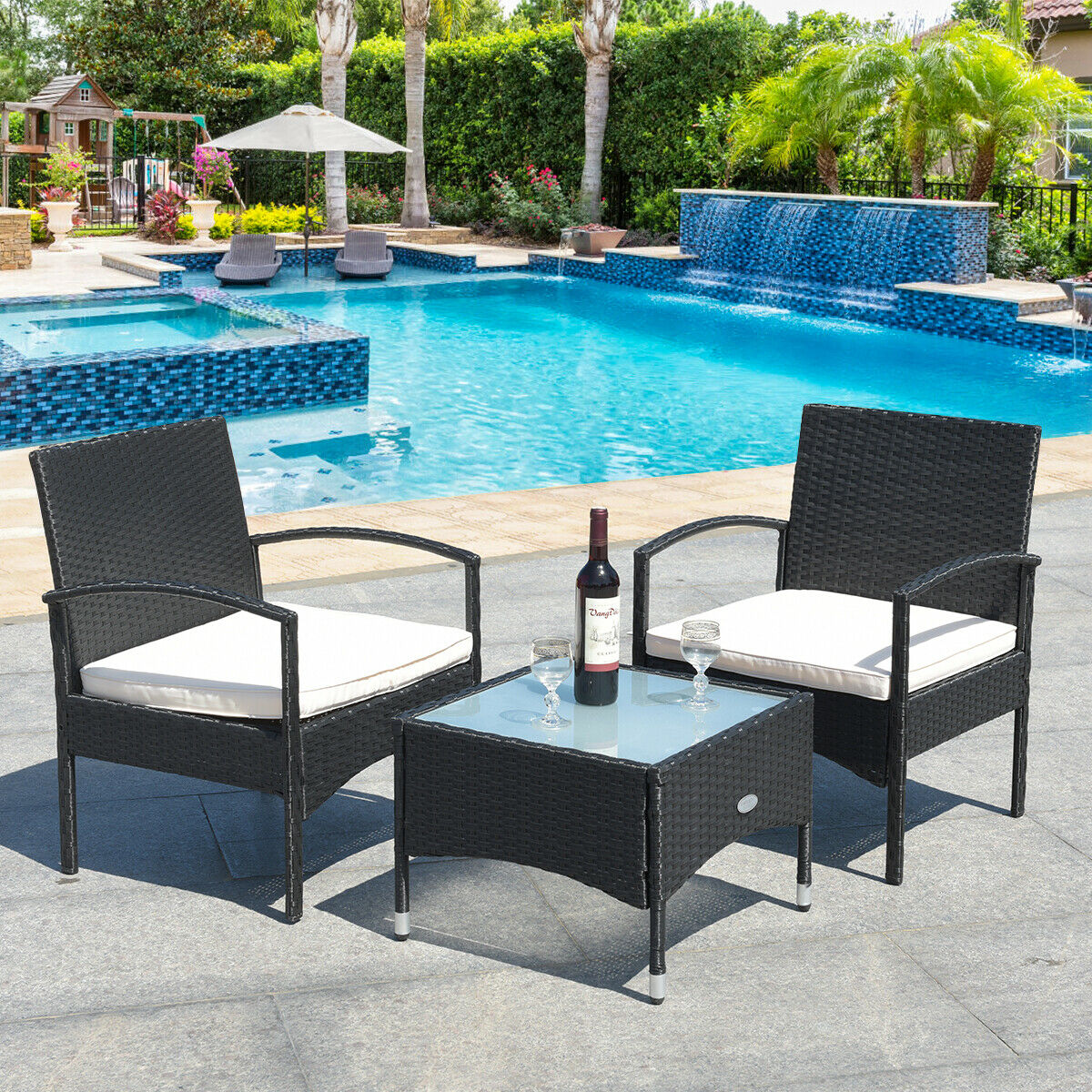 3 PCS Patio Wicker Rattan Furniture Set