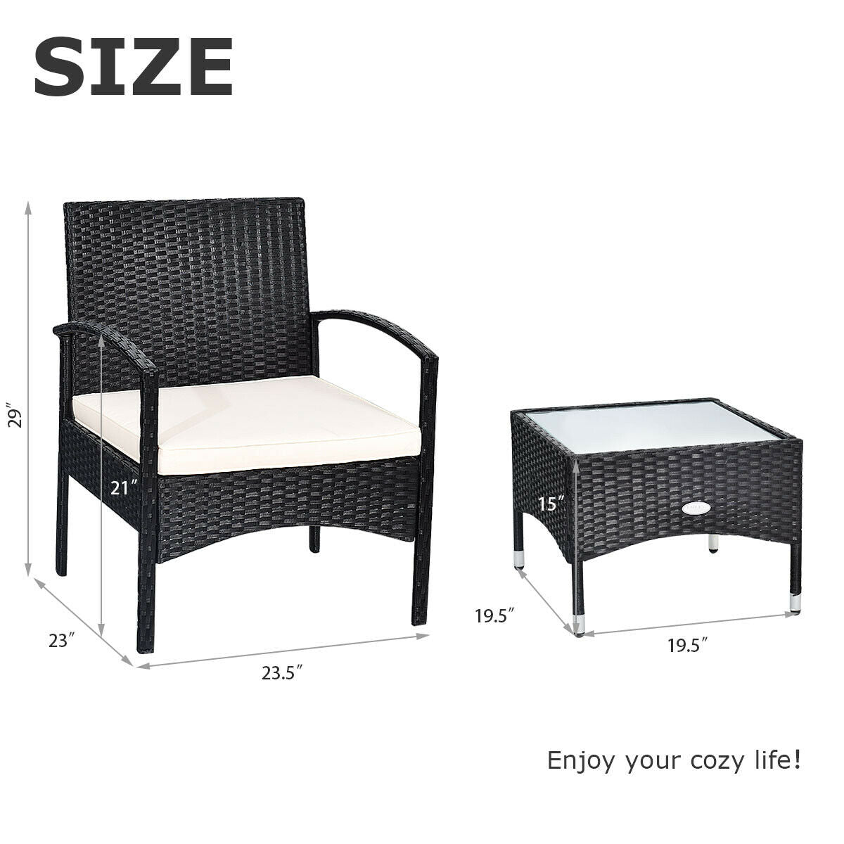 3 PCS Patio Wicker Rattan Furniture Set