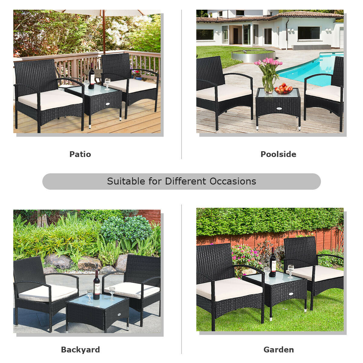 3 PCS Patio Wicker Rattan Furniture Set